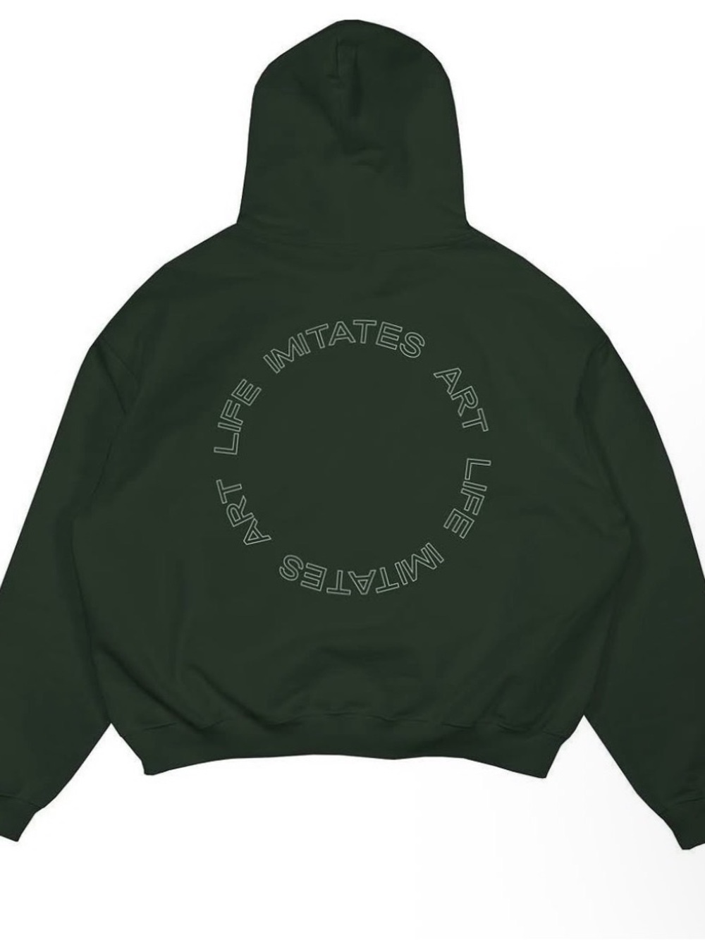 Dark Green Graphic Hoodie + Shorts with Circular 'Art Imitates Life' Text